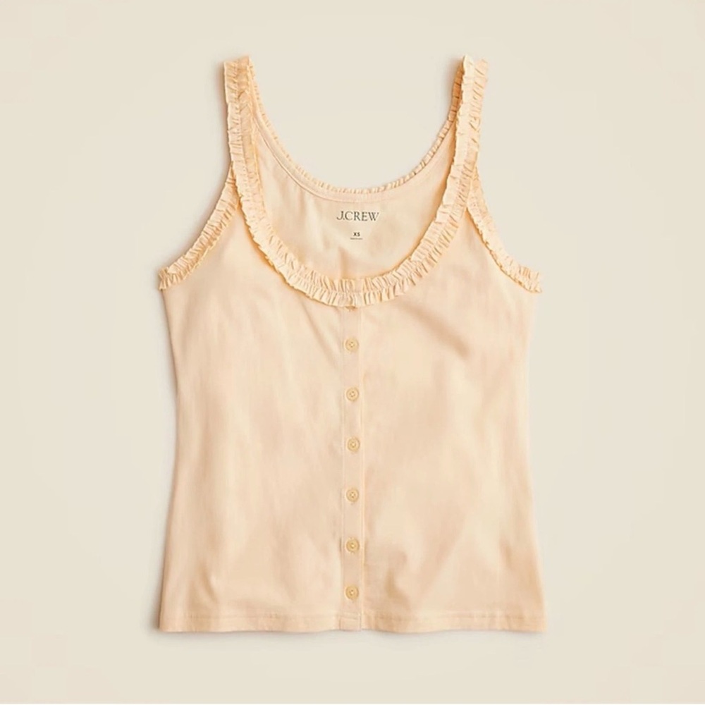 J. Crew Broken In Jersey Button Front Tank Top Ruffle Trim Cream